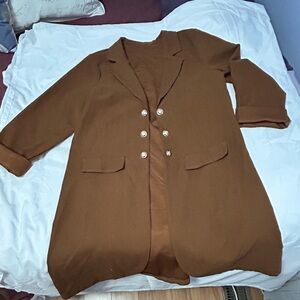 SHEIN Brown Blazer with Gold Buttons